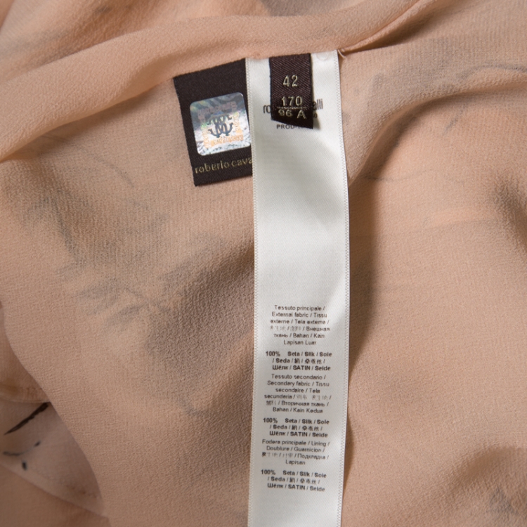 مملوكة مسبقًا Roberto Cavalli Blush Pink Floral Printed Silk Cross Back Belted Maxi Dress M