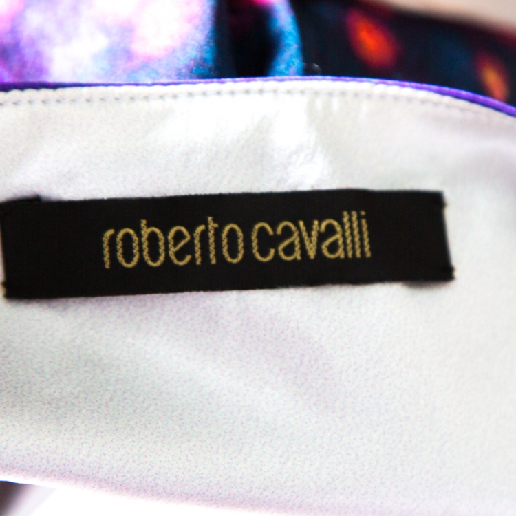 Pre Owned Roberto Cavalli Purple Floral Printed Silk Halter Tie Up Top S