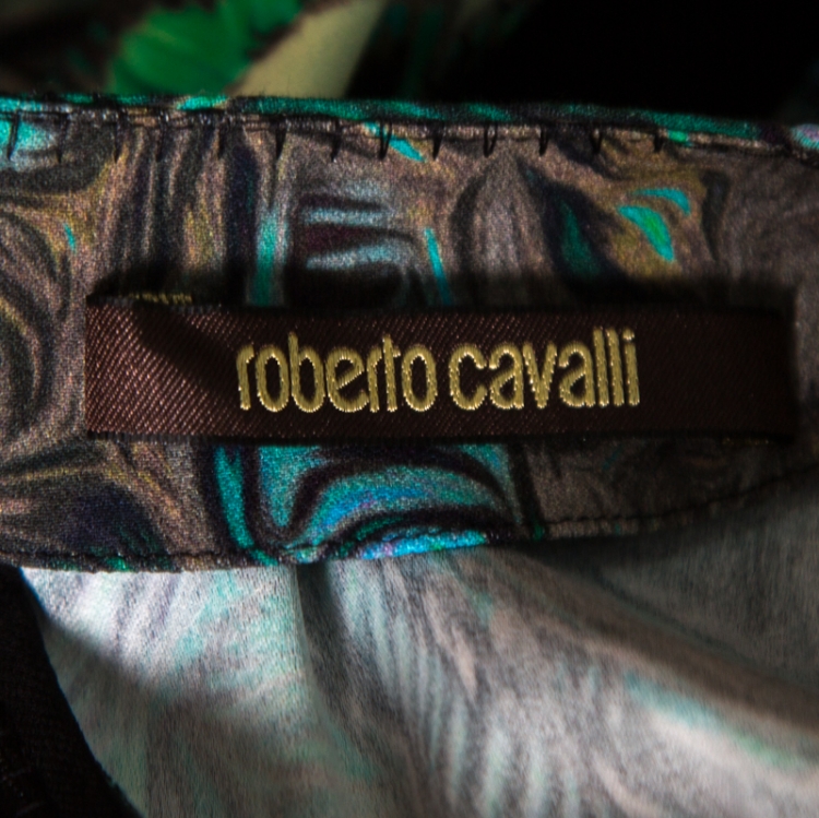 Pre Owned Roberto Cavalli Multicolor Printed Contrast Paneled Sleeveless Dress S