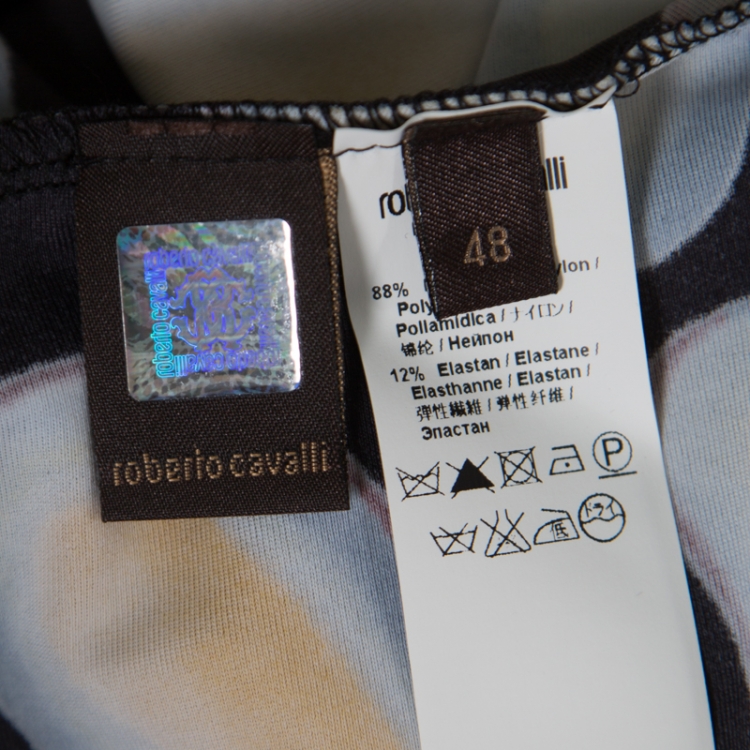 Pre Owned Roberto Cavalli Black Printed Nylon Jersey Brooch Detail Sleeveless Maxi Dress  L