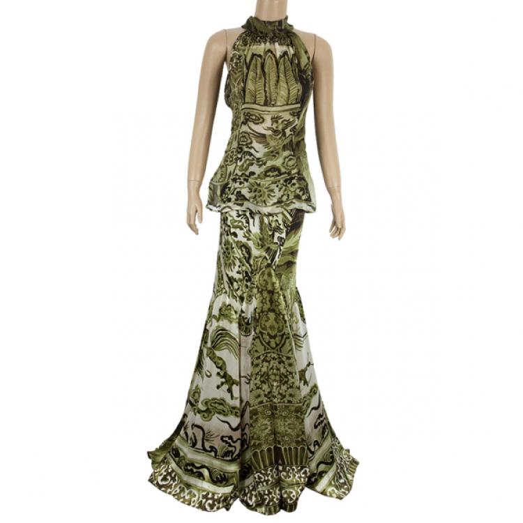 Pre Owned Roberto Cavalli Printed Skirt Set M