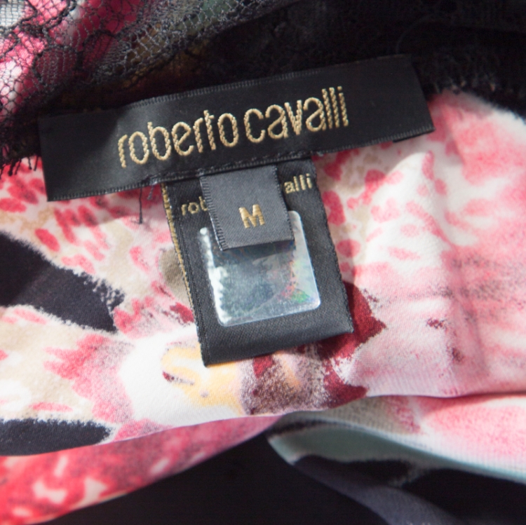 Pre Owned Roberto Cavalli Multicolor Floral and Glitter Printed Silk Maxi Slip Dress M