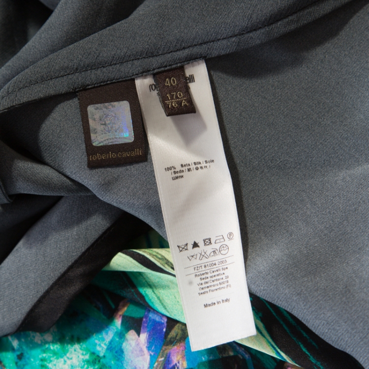 Pre Owned Roberto Cavalli Black Fluorite Crystal Printed Silk Maxi Skirt S