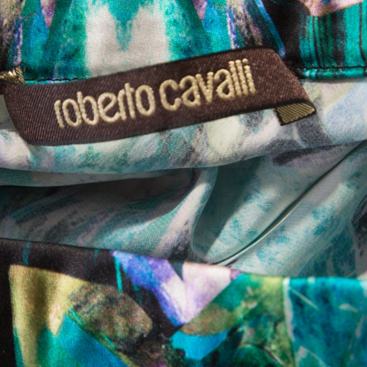 Pre Owned Roberto Cavalli Black Fluorite Crystal Printed Silk Maxi Skirt S