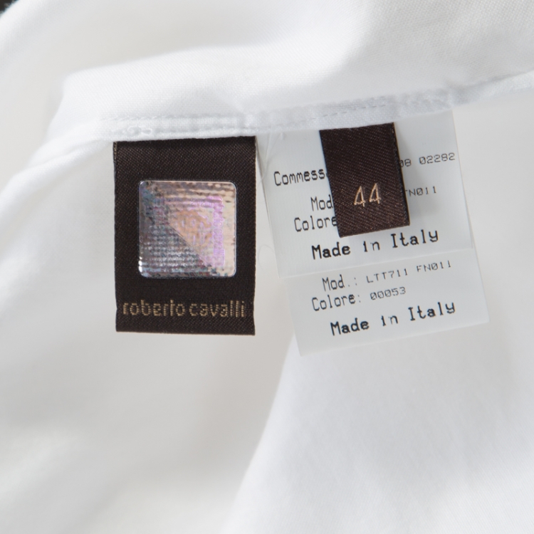 Pre Owned Roberto Cavalli White Cotton Gathered Blouse M