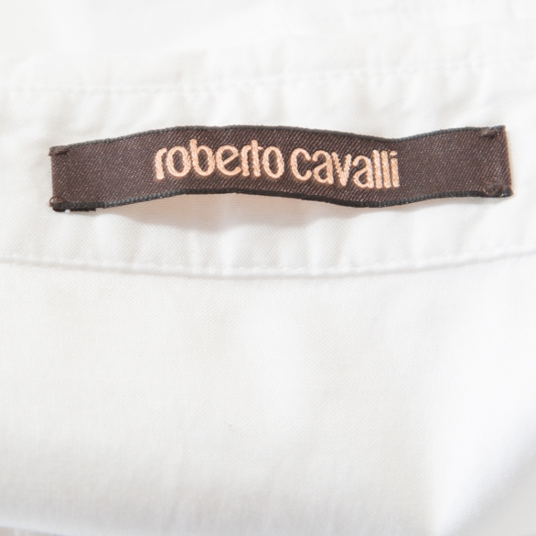 Pre Owned Roberto Cavalli White Cotton Gathered Blouse M