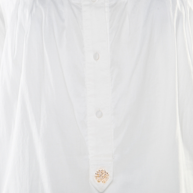 Pre Owned Roberto Cavalli White Cotton Gathered Blouse M