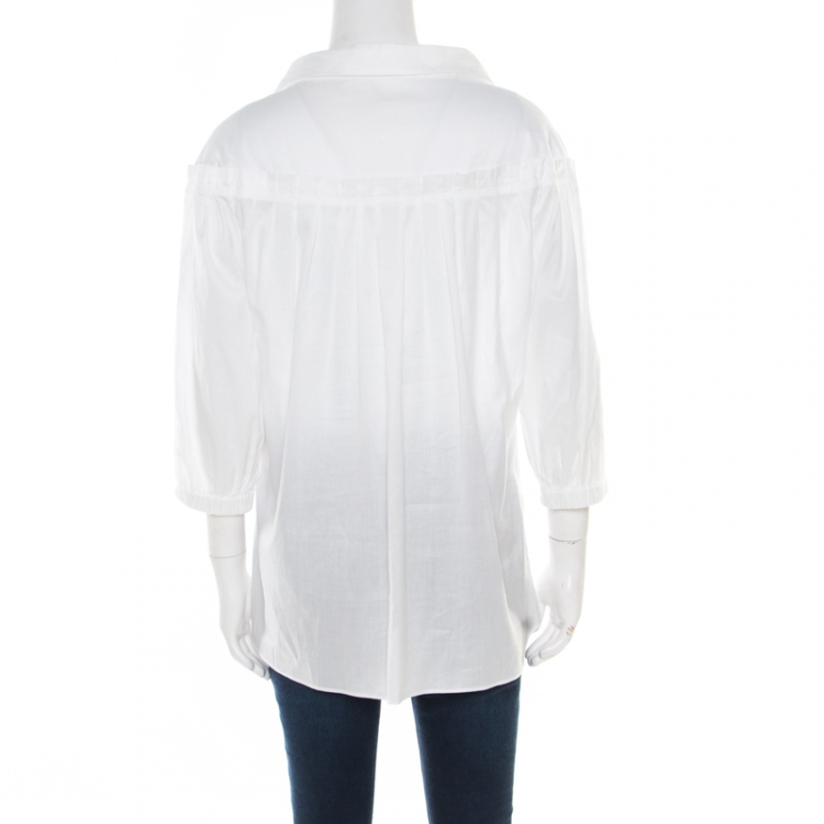Pre Owned Roberto Cavalli White Cotton Gathered Blouse M