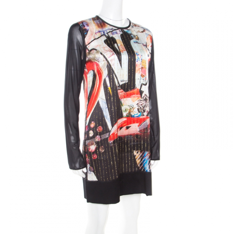 Pre Owned Roberto Cavalli Multicolor Vintage Pop Art Printed Silk Shift Dress M