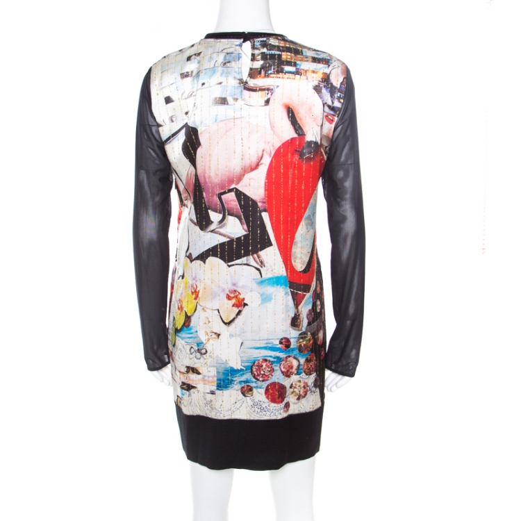 Pre Owned Roberto Cavalli Multicolor Vintage Pop Art Printed Silk Shift Dress M
