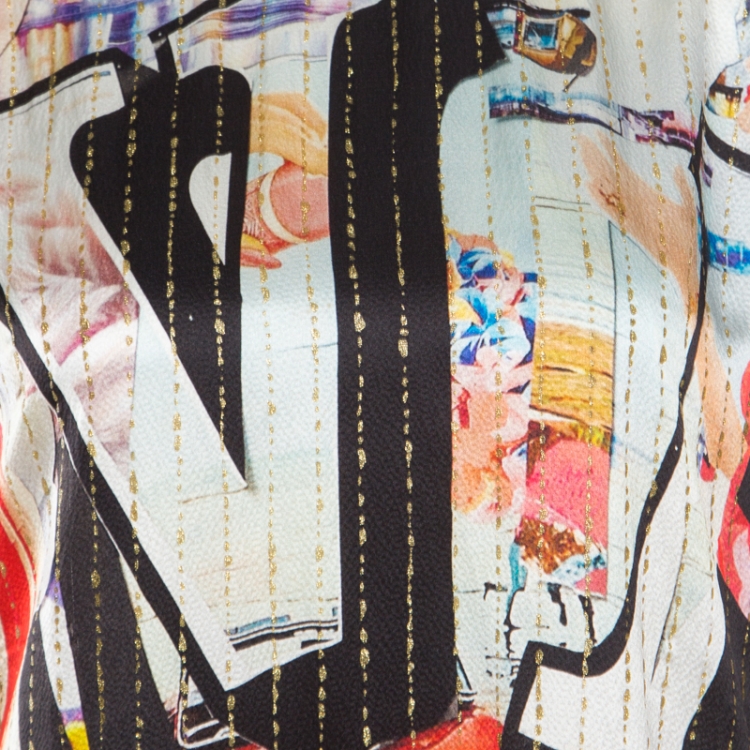 Pre Owned Roberto Cavalli Multicolor Vintage Pop Art Printed Silk Shift Dress M