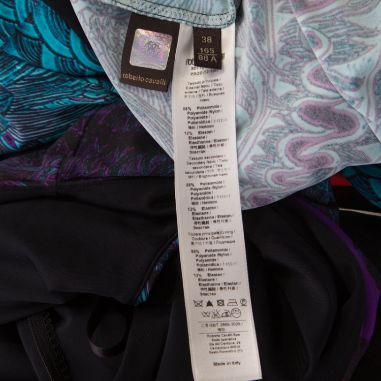 Pre Owned Roberto Cavalli Multicolor Printed Boat Neck Flounce Dress S