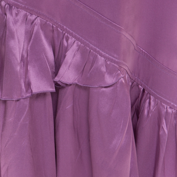 Pre Owned Roberto Cavalli Lavender Satin Silk Ruffled Bottom Maxi Skirt M