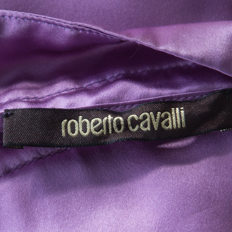 Pre Owned Roberto Cavalli Lavender Satin Silk Ruffled Bottom Maxi Skirt M