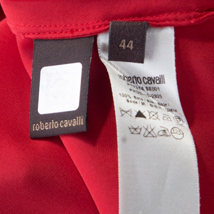 Pre Owned Roberto Cavalli Red Satin Silk Maxi Skirt M