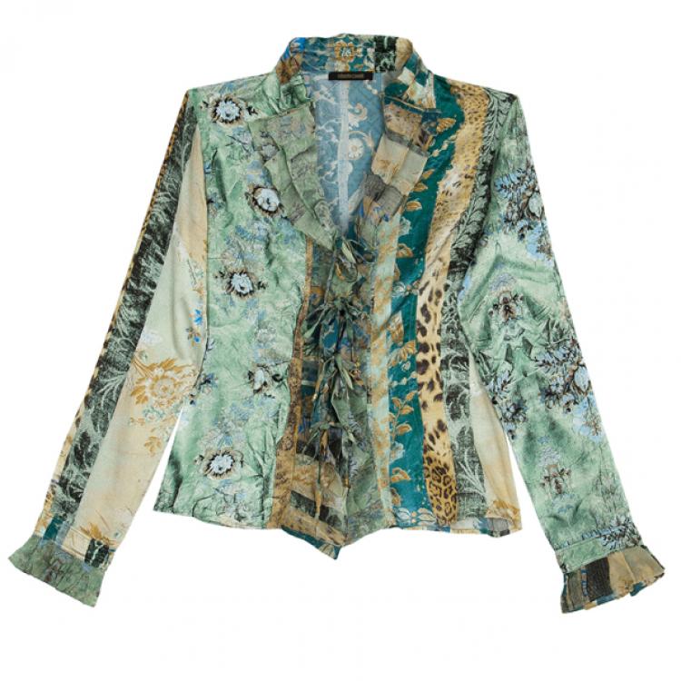 Pre Owned Roberto Cavalli Printed Silk Skirt Set M