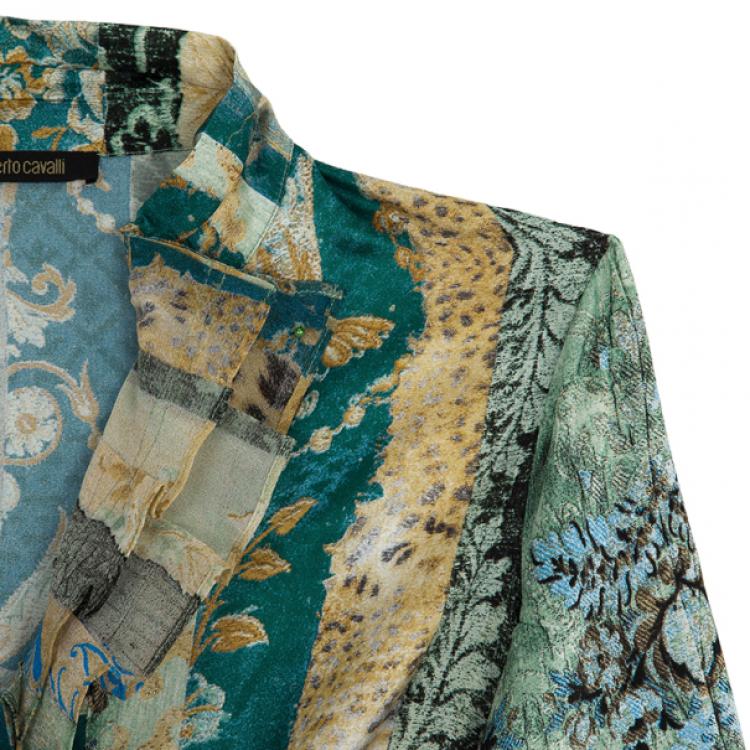 Pre Owned Roberto Cavalli Printed Silk Skirt Set M