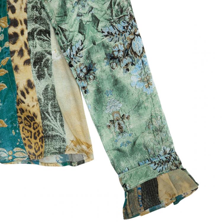 Pre Owned Roberto Cavalli Printed Silk Skirt Set M