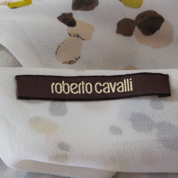 Pre Owned Roberto Cavalli Off White Splatter Printed Silk Belted High Low Kaftan S