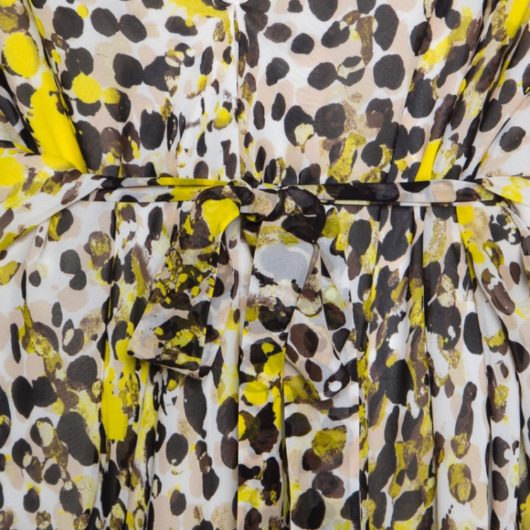 Pre Owned Roberto Cavalli Off White Splatter Printed Silk Belted High Low Kaftan S