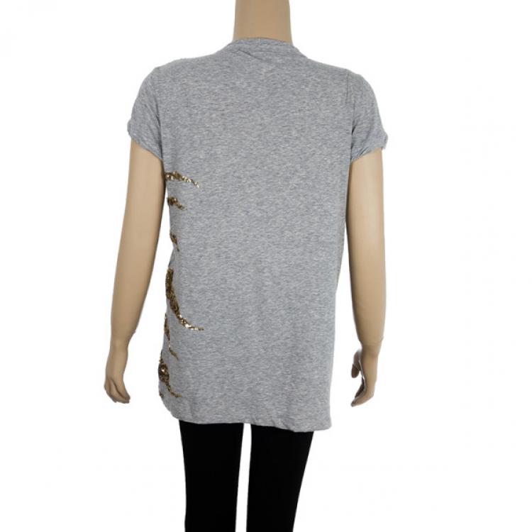 Pre Owned Roberto Cavalli Sequin Short Sleeve Top M