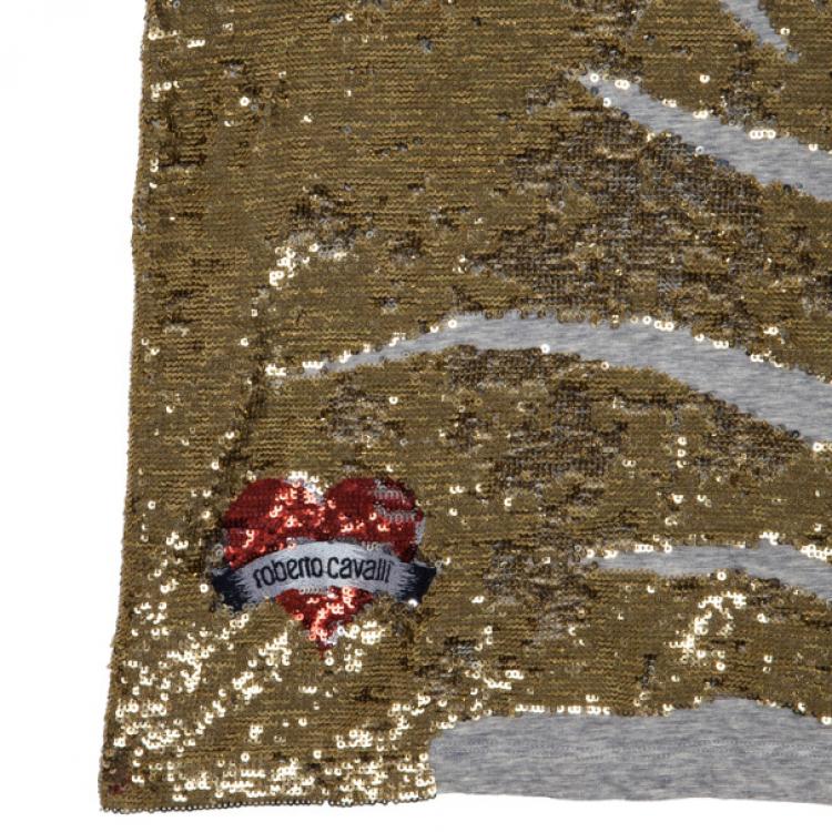 Pre Owned Roberto Cavalli Sequin Short Sleeve Top M