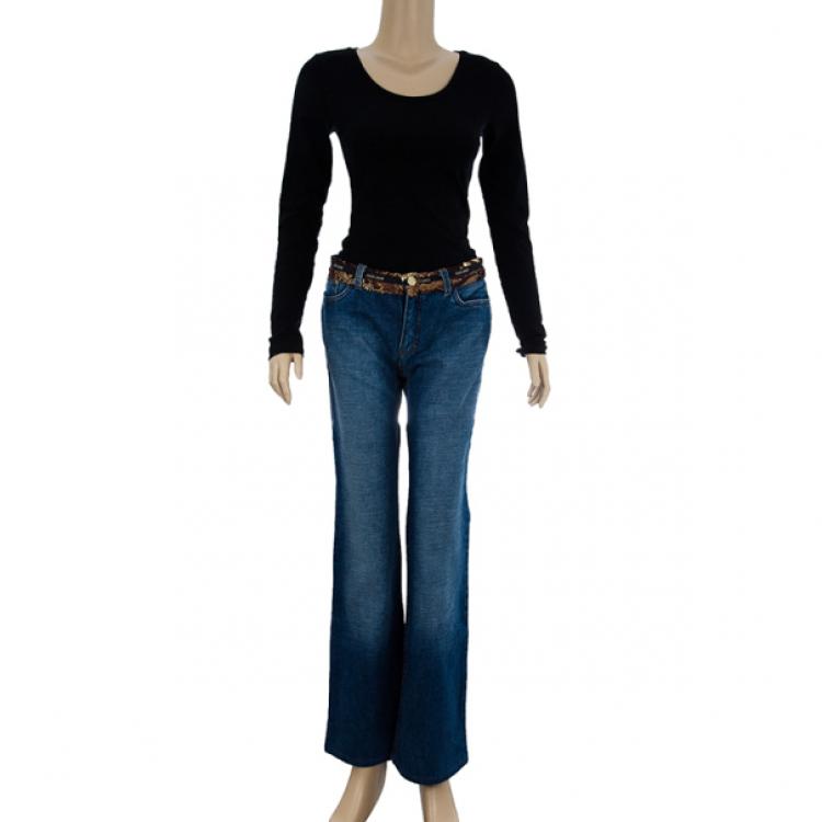 Pre Owned Roberto Cavalli Printed Belt Denim Jeans M