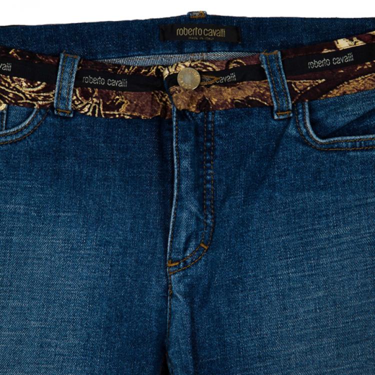 Pre Owned Roberto Cavalli Printed Belt Denim Jeans M