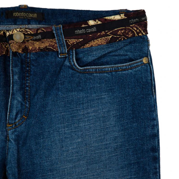 Pre Owned Roberto Cavalli Printed Belt Denim Jeans M