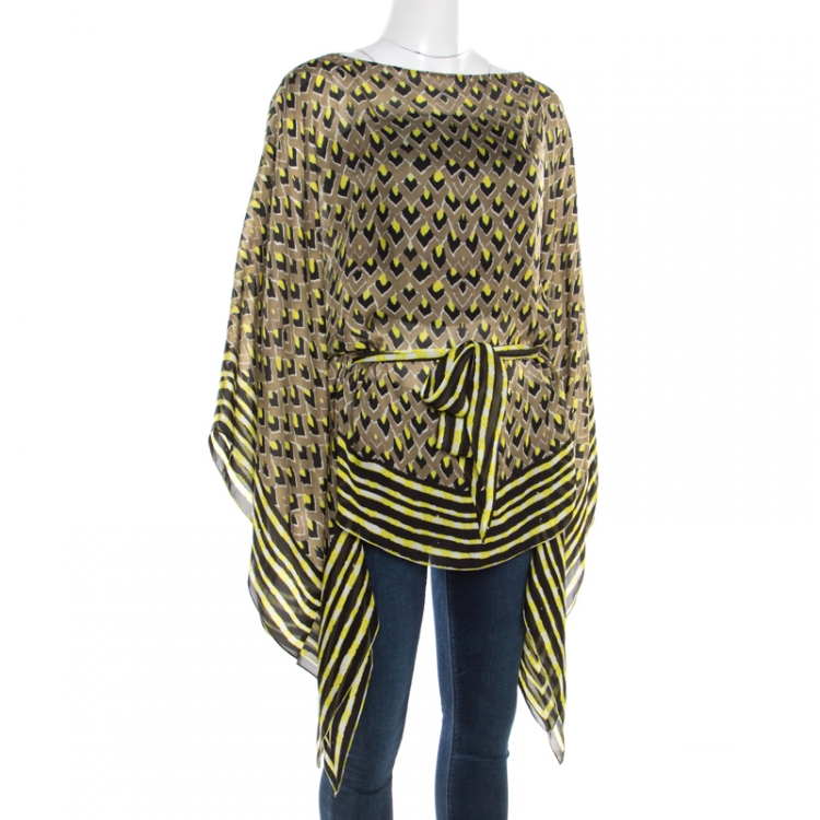 Pre Owned Roberto Cavalli Multicolor Printed Silk Tie Detail Kaftan Top M