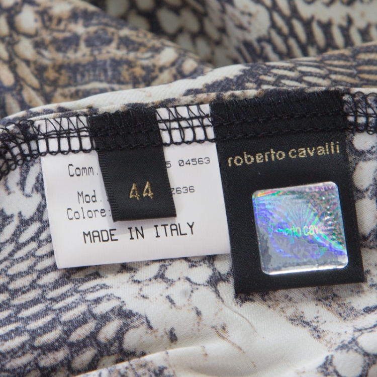 مملوكة مسبقًا Roberto Cavalli Animal Printed Satin Flared Handkerchief Hem Maxi Dress M