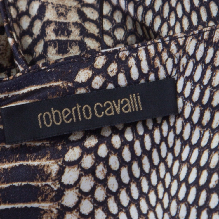 مملوكة مسبقًا Roberto Cavalli Animal Printed Satin Flared Handkerchief Hem Maxi Dress M