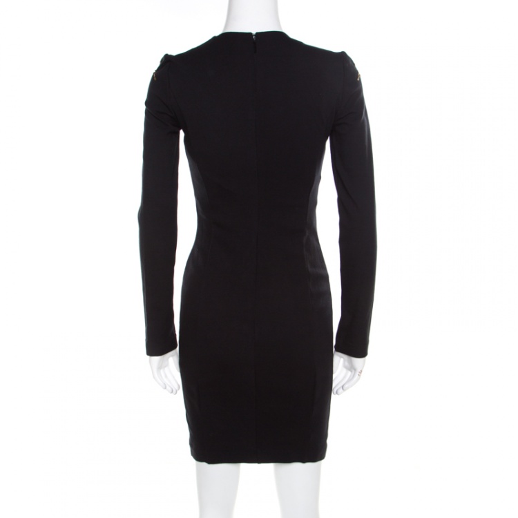 Pre Owned Roberto Cavalli Black Stretch Knit Embellished Plunge Neck Sheath Dress S