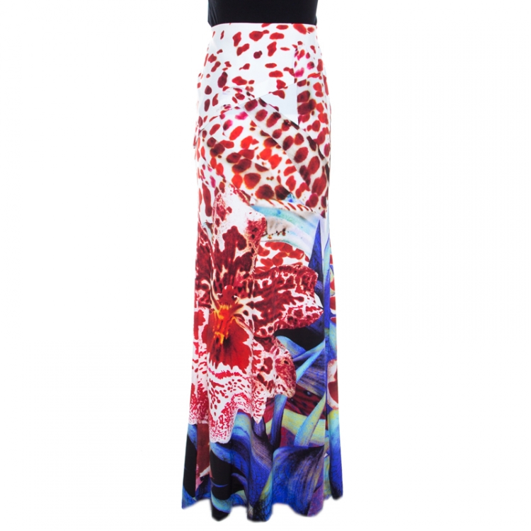 Pre Owned Roberto Cavalli Multicolor Orchid Printed Maxi Skirt M