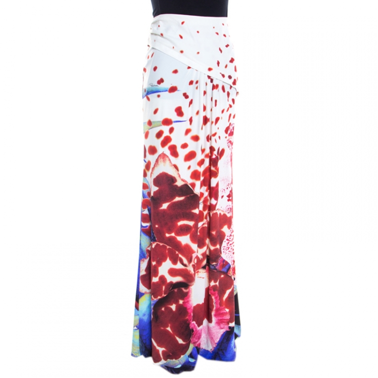 Pre Owned Roberto Cavalli Multicolor Orchid Printed Maxi Skirt M