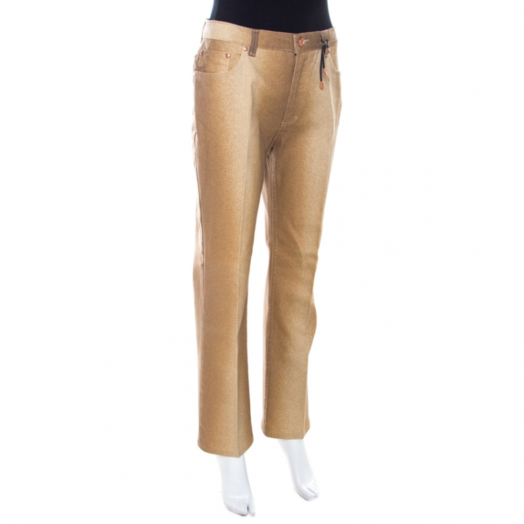 Pre Owned Roberto Cavalli Brown Shimmer Denim Flared Jeans L 
