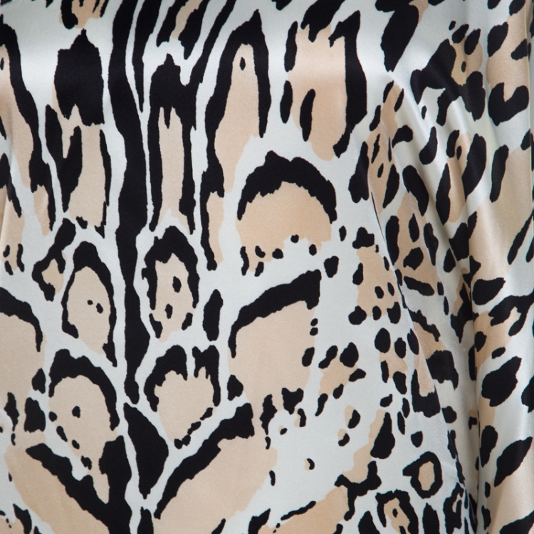 Pre Owned Roberto Cavalli Multicolor Silk Animal Print One Shoulder Asymmetrical Dress L 