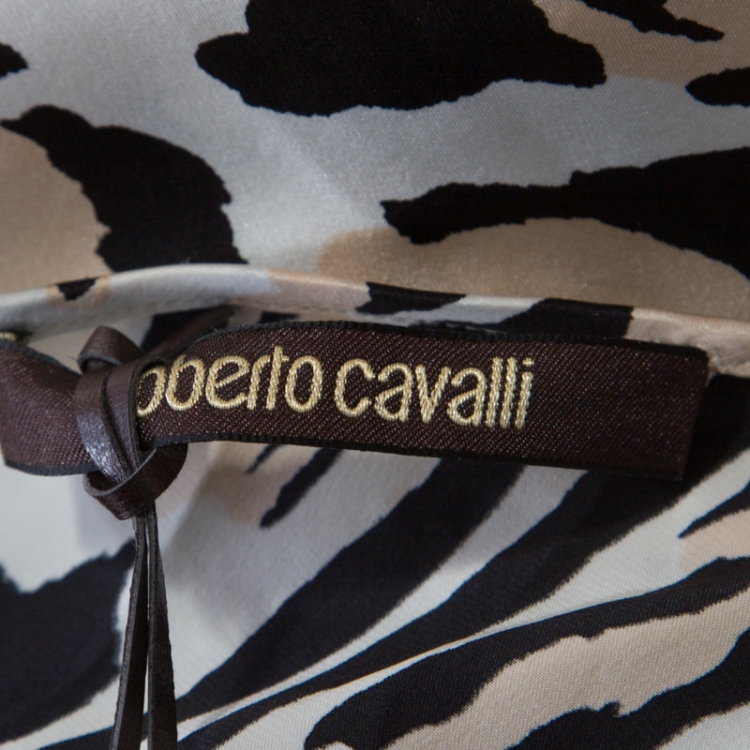 Pre Owned Roberto Cavalli Multicolor Silk Animal Print One Shoulder Asymmetrical Dress L 