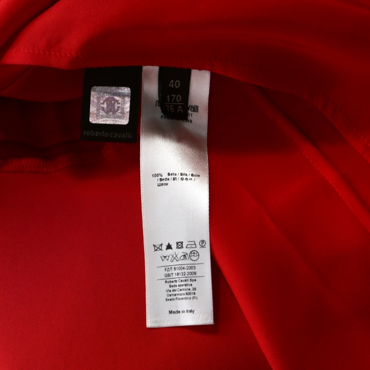 Pre Owned Roberto Cavalli Red Silk Satin Flared Maxi Skirt S