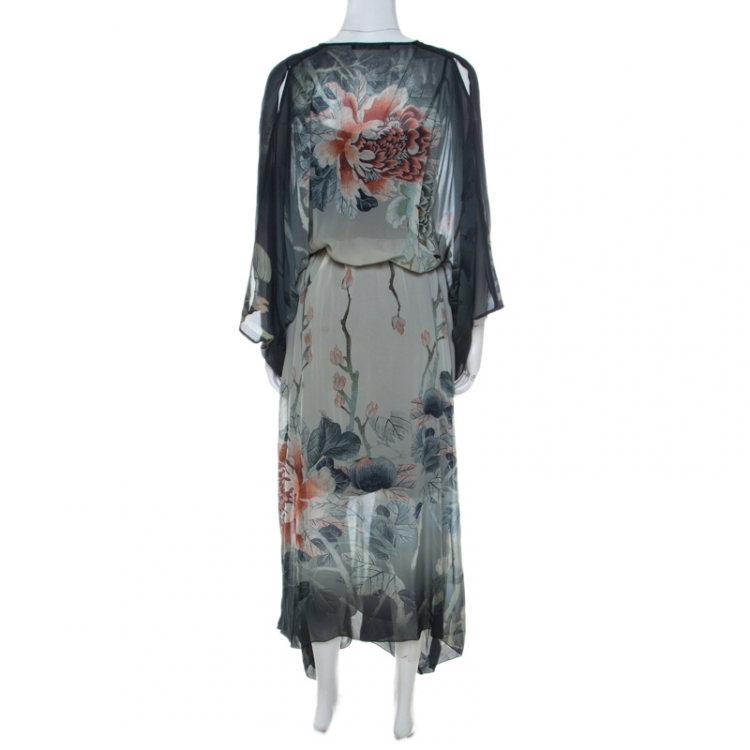 Pre Owned Roberto Cavalli Multicolor Floral Print Dégradé Silk Maxi Kaftan S