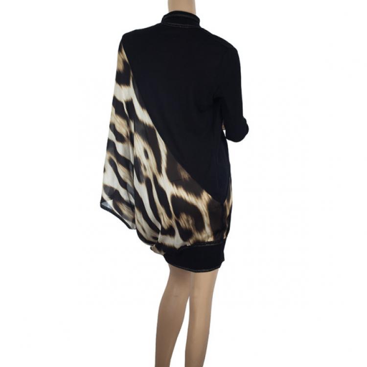 Pre Owned Roberto Cavalli Leopard Print Silk Chiffon &amp; Wool Knit Dress XL