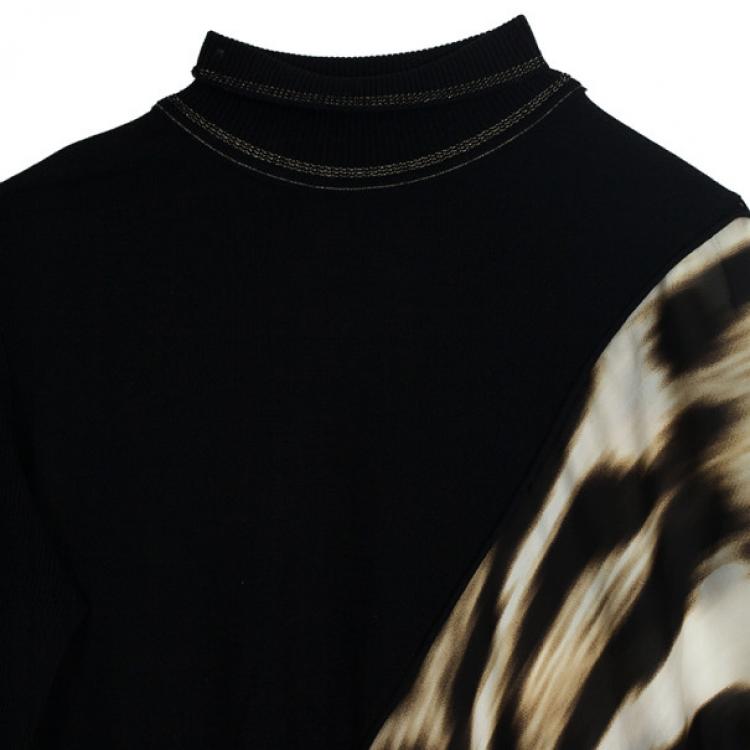 Pre Owned Roberto Cavalli Leopard Print Silk Chiffon &amp; Wool Knit Dress XL