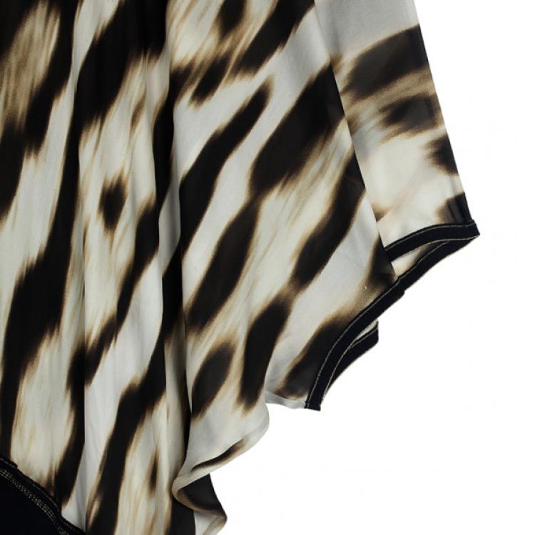 Pre Owned Roberto Cavalli Leopard Print Silk Chiffon &amp; Wool Knit Dress XL