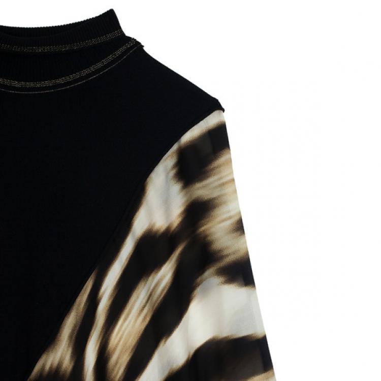 Pre Owned Roberto Cavalli Leopard Print Silk Chiffon &amp; Wool Knit Dress XL