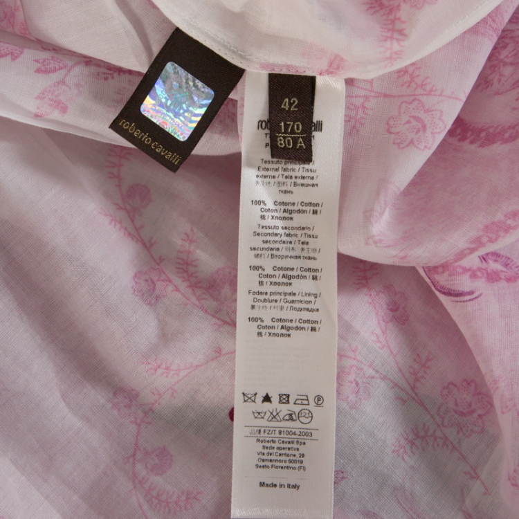 Pre Owned Roberto Cavalli Pink & White Floral Printed Tiered Maxi Skirt M