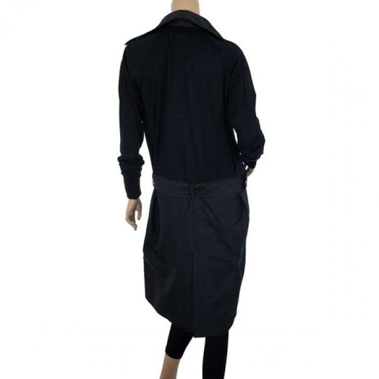 Pre Owned Roberto Cavalli Black Knit & Polyester Trench Coat L