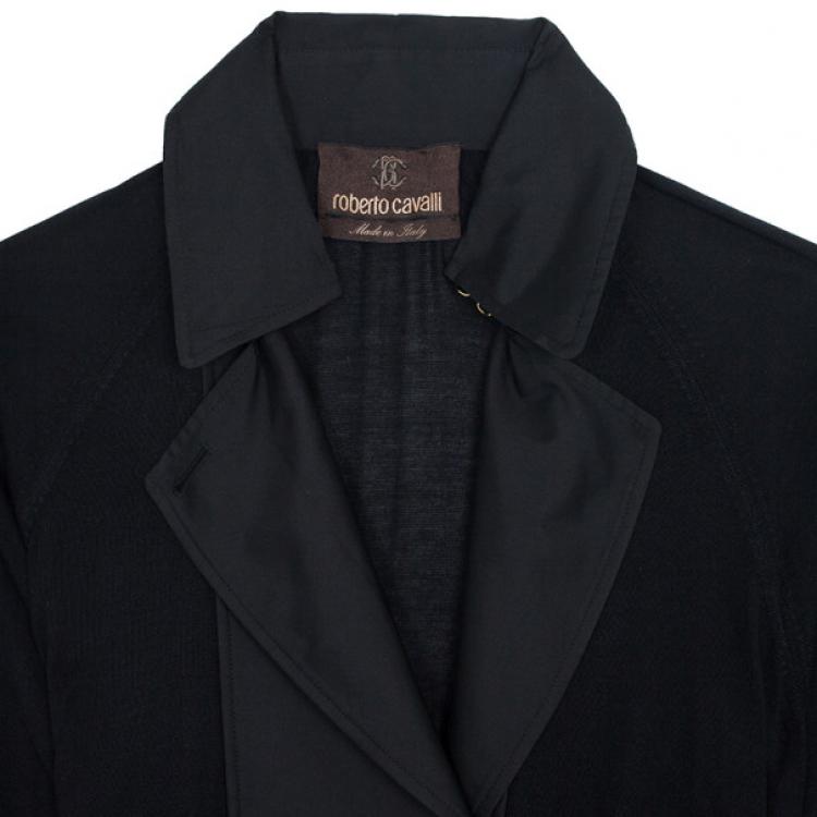 Pre Owned Roberto Cavalli Black Knit & Polyester Trench Coat L