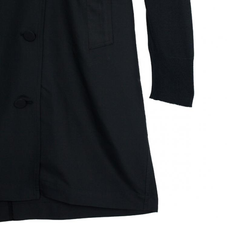 Pre Owned Roberto Cavalli Black Knit & Polyester Trench Coat L