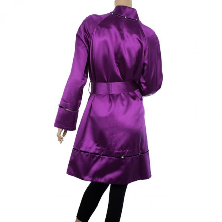 Pre Owned Roberto Cavalli Rivet Embellished Silk Satin Coat S