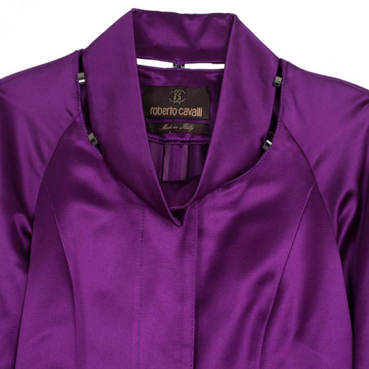 Pre Owned Roberto Cavalli Rivet Embellished Silk Satin Coat S